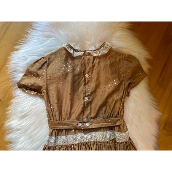 Vintage 1950s Drop Waist Brown w/ White Dot Dress, 5T - Picture 9 of 10